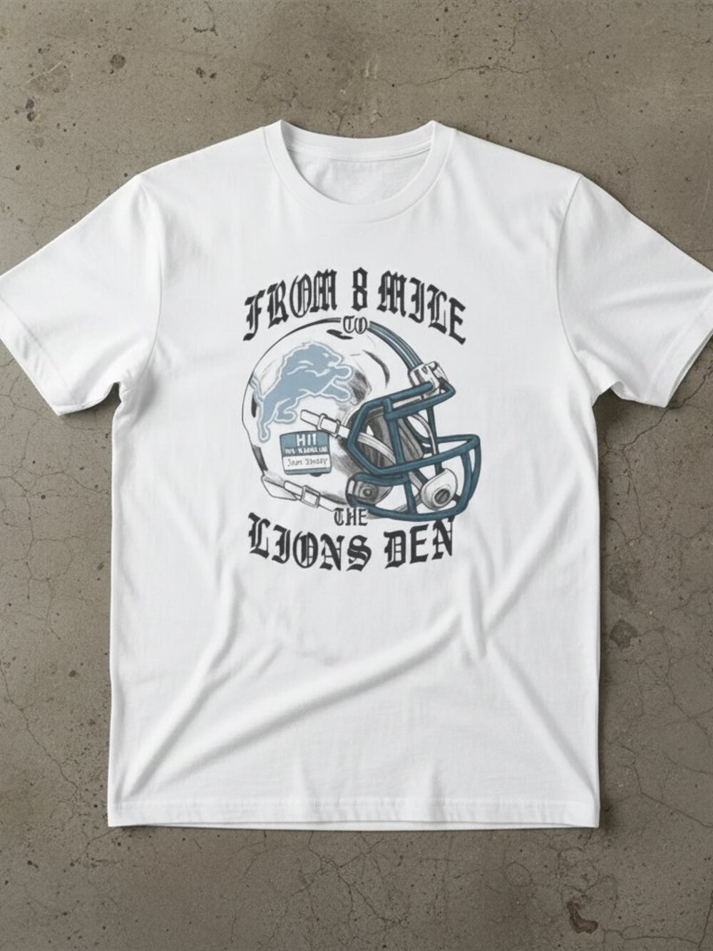 From 8 Mile to the Lions Den T-Shirt | Detroit Football Fan Tee | Vintage Helmet
